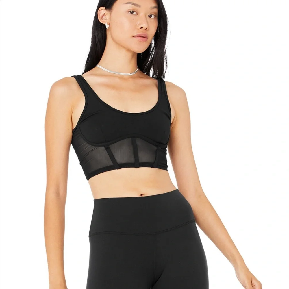 ALO Yoga Black Mesh Longline Sports Bra
